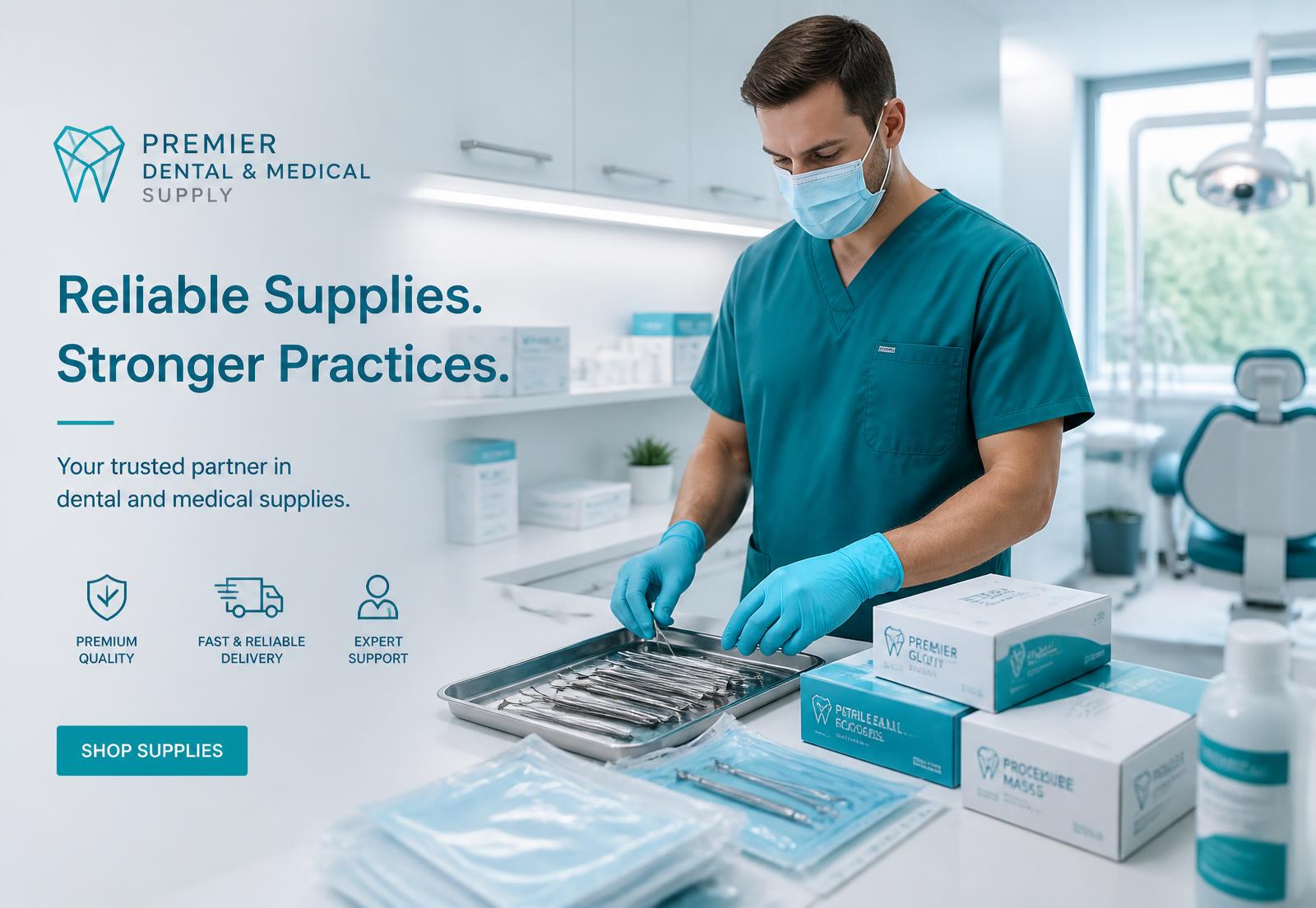Profissional de saúde organizando instrumentais e materiais odontológicos